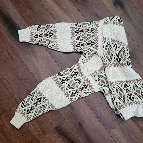 Vintage 90s Y2K Fair Isle Sweater Mens L Van Heusen 100% Cotton Cream Brown USA - Picture 9 of 14